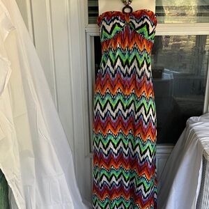 Derek Heart Strapless Zigzag Maxi Dress - Multicolor